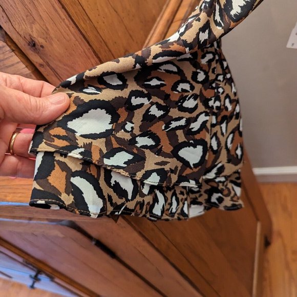 Jade by Melody Tam Leopard Shift Dress Size Small 3/4 Flaired Ruffle Sleeves - Picture 4 of 6